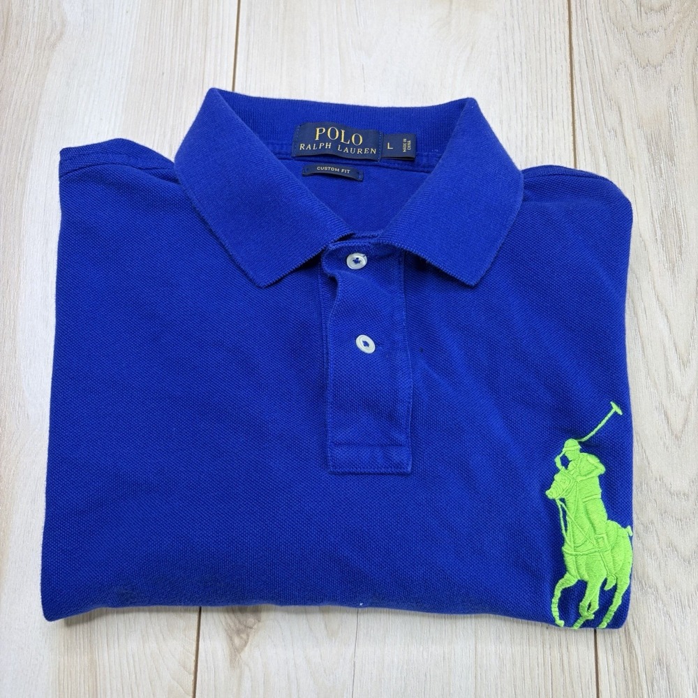 Vintage Polo Ralph Lauren Big Pony Shirt Blue Green Size Large Performance #3 - Picture 2 of 13